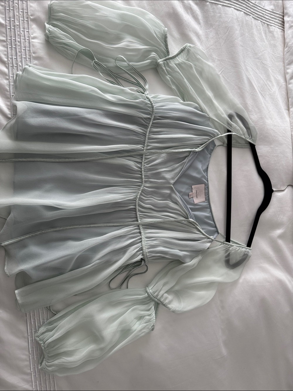 cinq a sept Pale Mint Puff-Sleeve Sheer Blouse